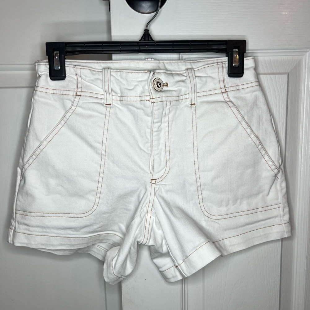 Spartina 449 White Denim Shorts Brown Stitching Womens Sz 0